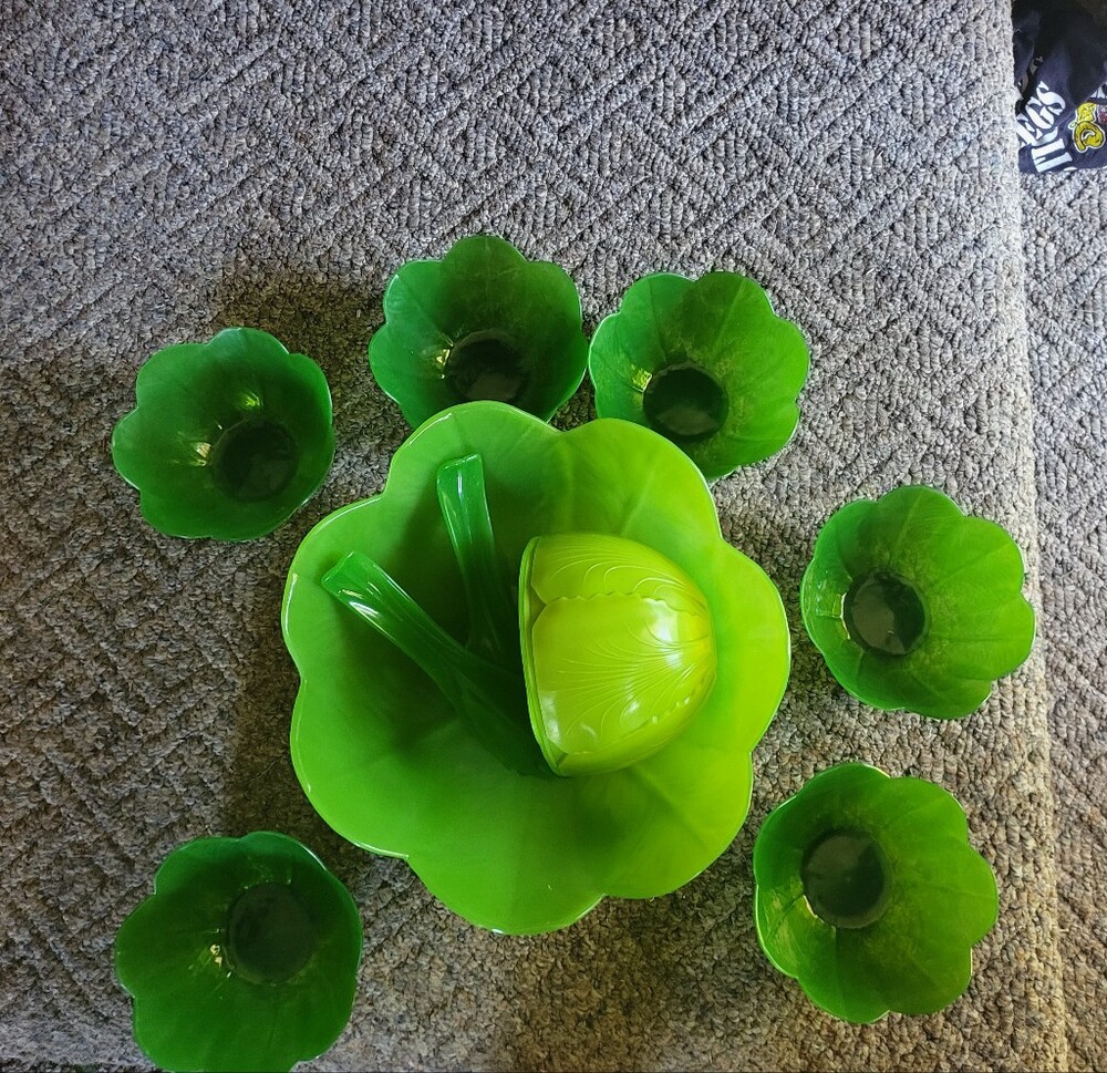 Vintage Precidio Salad Bowls Green Leaf Lettuce  Set 9 plus Lettuce storage Bowl